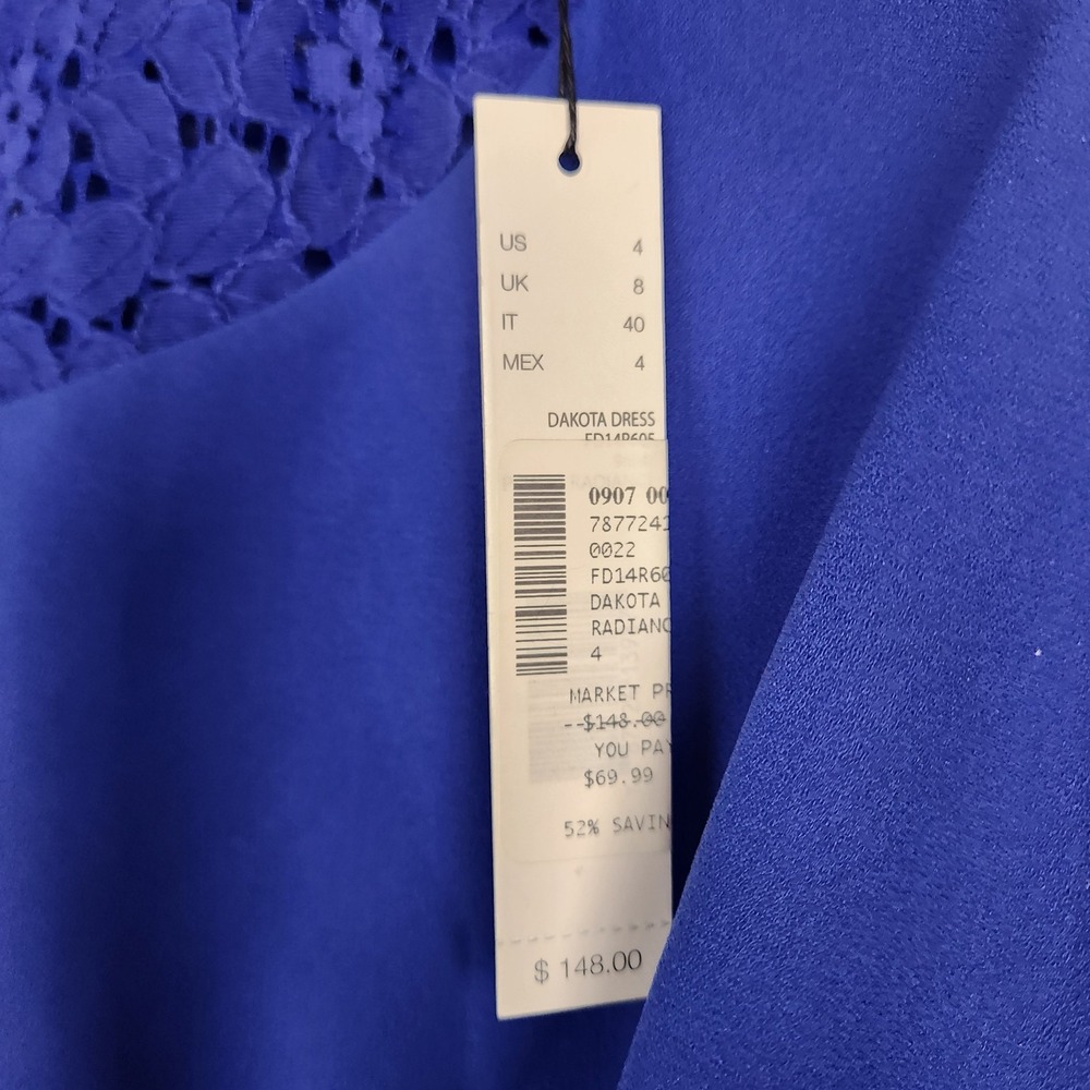 Tahari Sleeveless Blue Bodycon Lace Detail Dress Size 4 - Picture 5 of 8